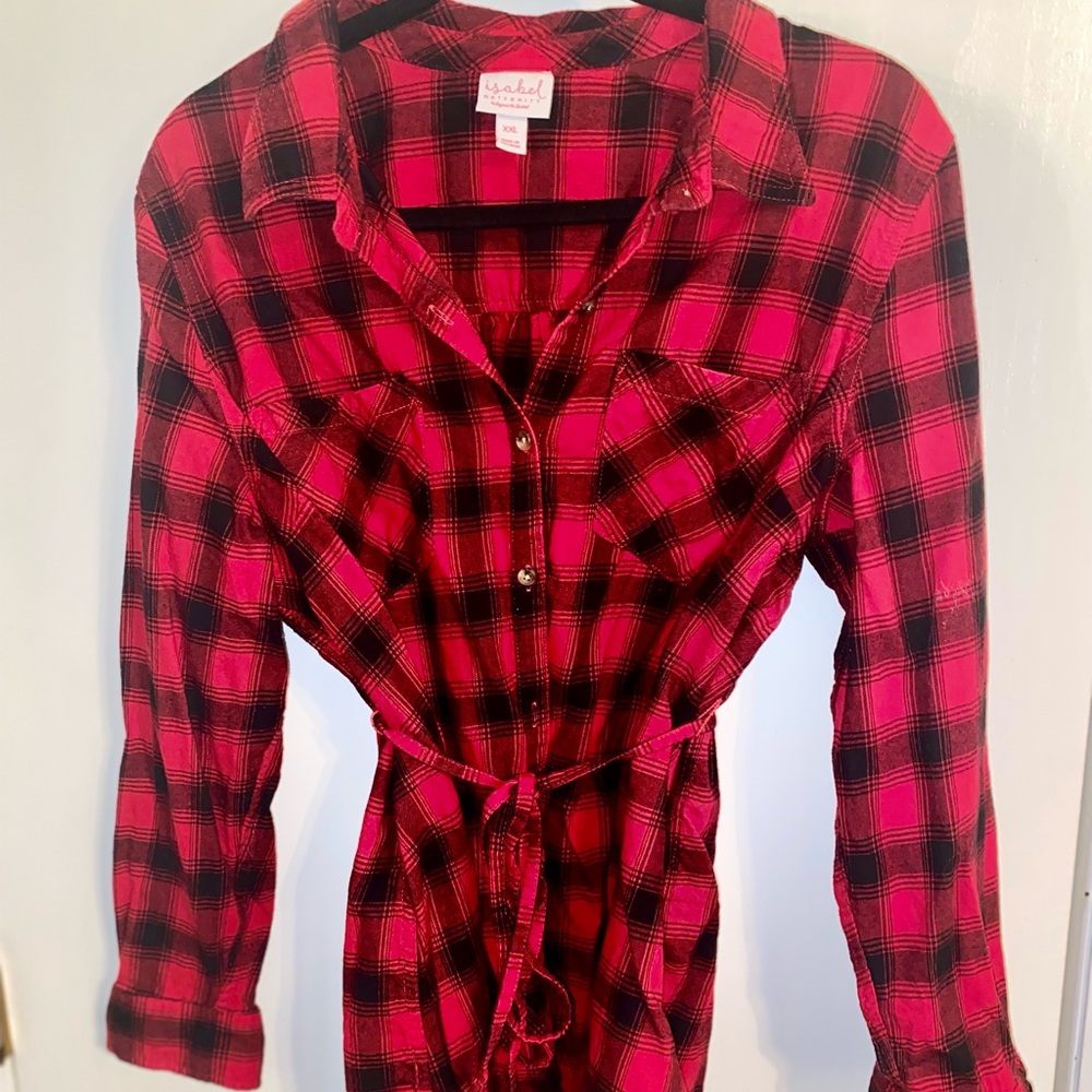 Maternity Plaid Elbow Sleeve Flannel Tunic - Ingrid & Isabel, Red XXL